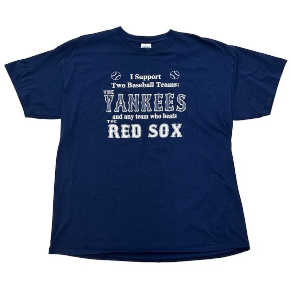 New York Yankees I Support & Whoever Beats Red Sox MLB Blue Tee Mens Sz XL - Picture 1 of 4